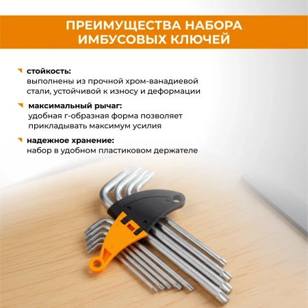 Набор ключей TORX T10-T50 9 шт Г-образные, CrV, для авто и велосипеда RAGE 303141; УТ-00000314